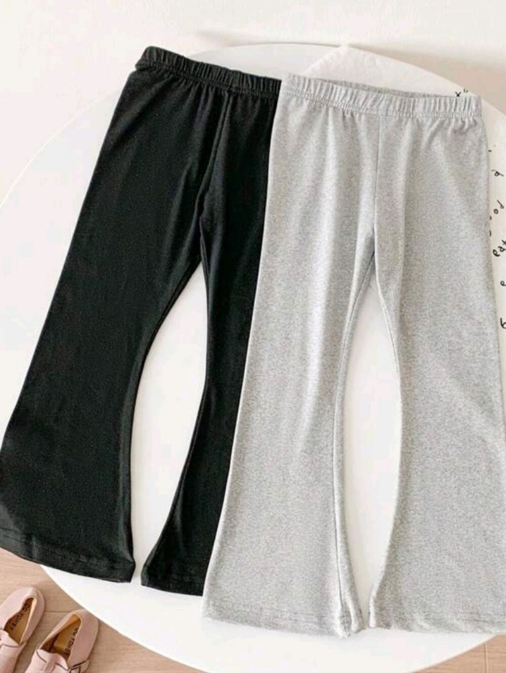SHEIN Girl's 2 Piece Lot of Flare Leggings Pants Elastic Waist Size 6 Black Gray